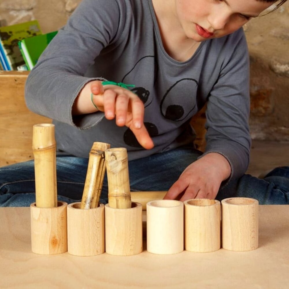 NWT Grapat Wooden Toys Natural Cups With Lids Set of 6